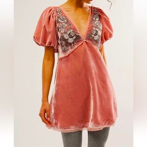 Free People Suki Velvet Mini Embellished Dress Sz0 Dusty Rose